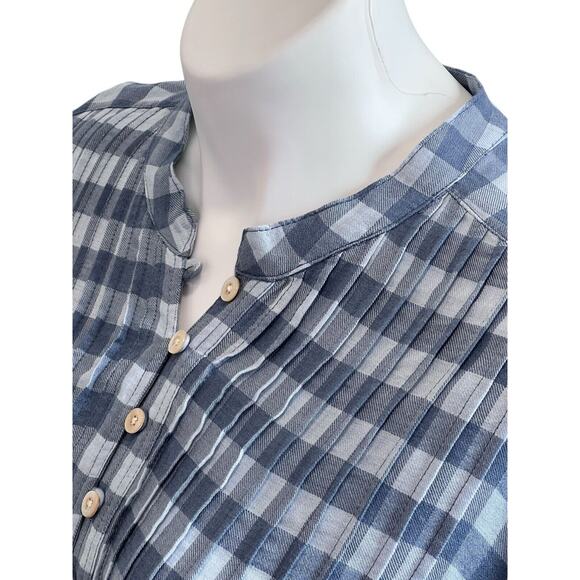 Wrap London Womens Blouse Top Size 14 Blue Check Pleated Tunic Balloon Sleeve - Picture 5 of 9